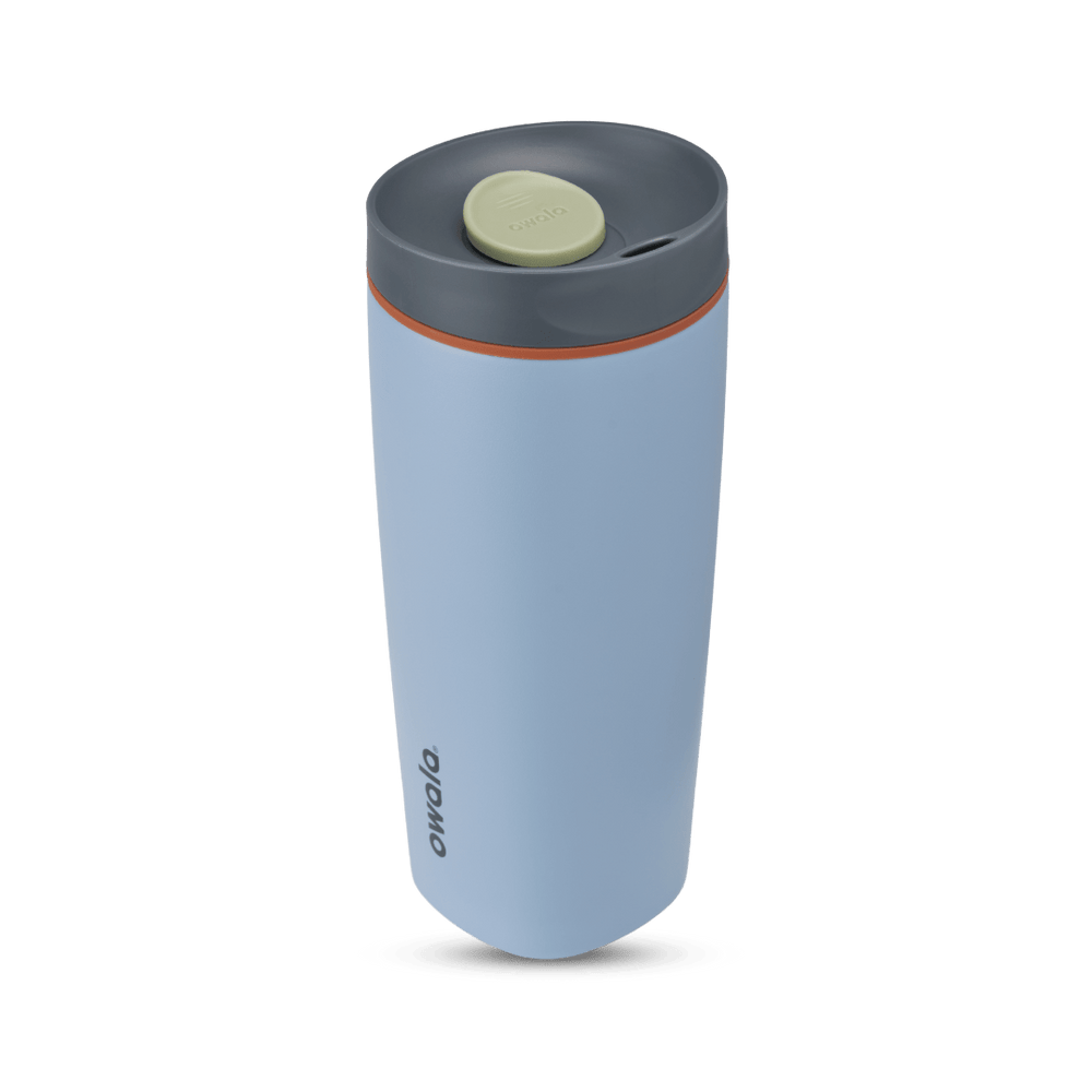 SmoothSip Slider 20oz, powder blue body with gray and orange accent lid